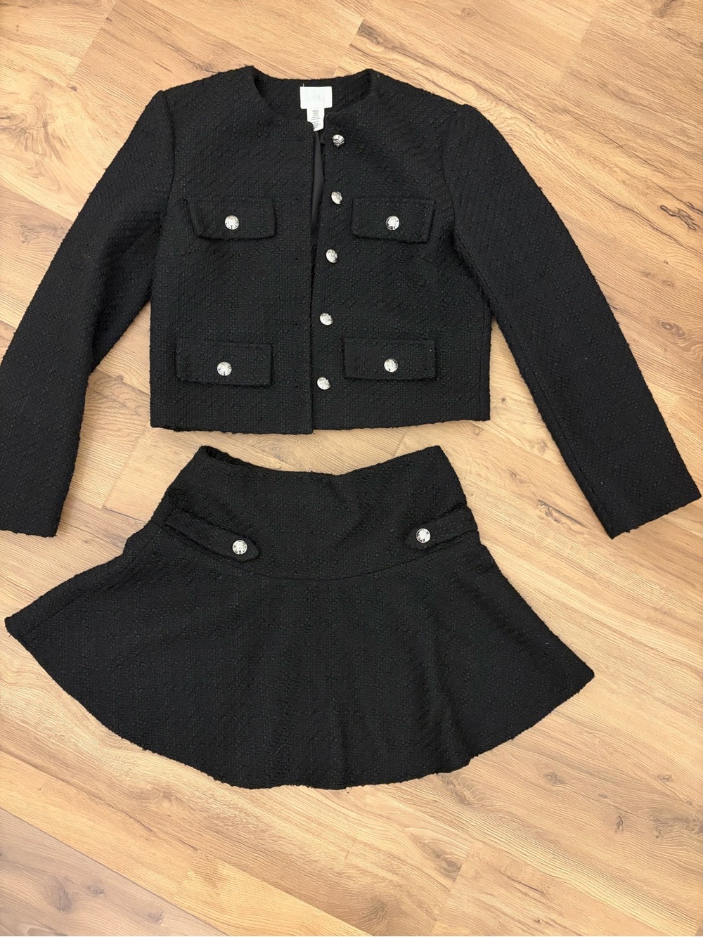 H&M Black Tweed Skirt with Zipper Detail